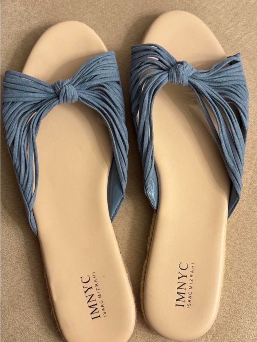 NYC Blue Knotted Slide Sandals with Twisted Straps